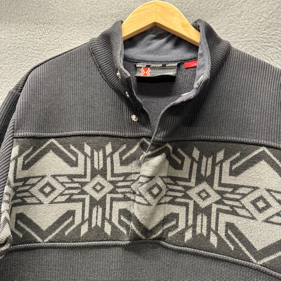 Spyder Nordic Sweater Mens Large Black Core 1/2 Snap Pullover Jacket Fair Isle - Picture 7 of 12